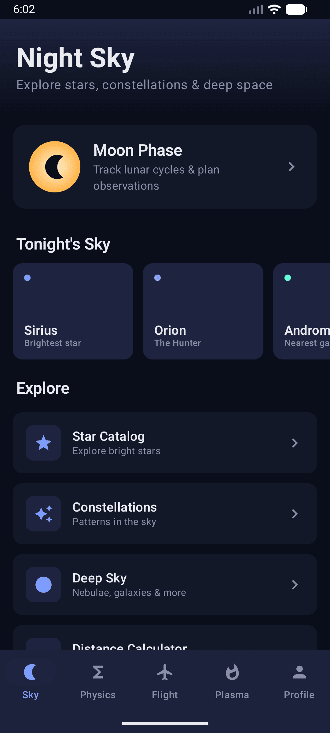 Astro Learn sky home screen