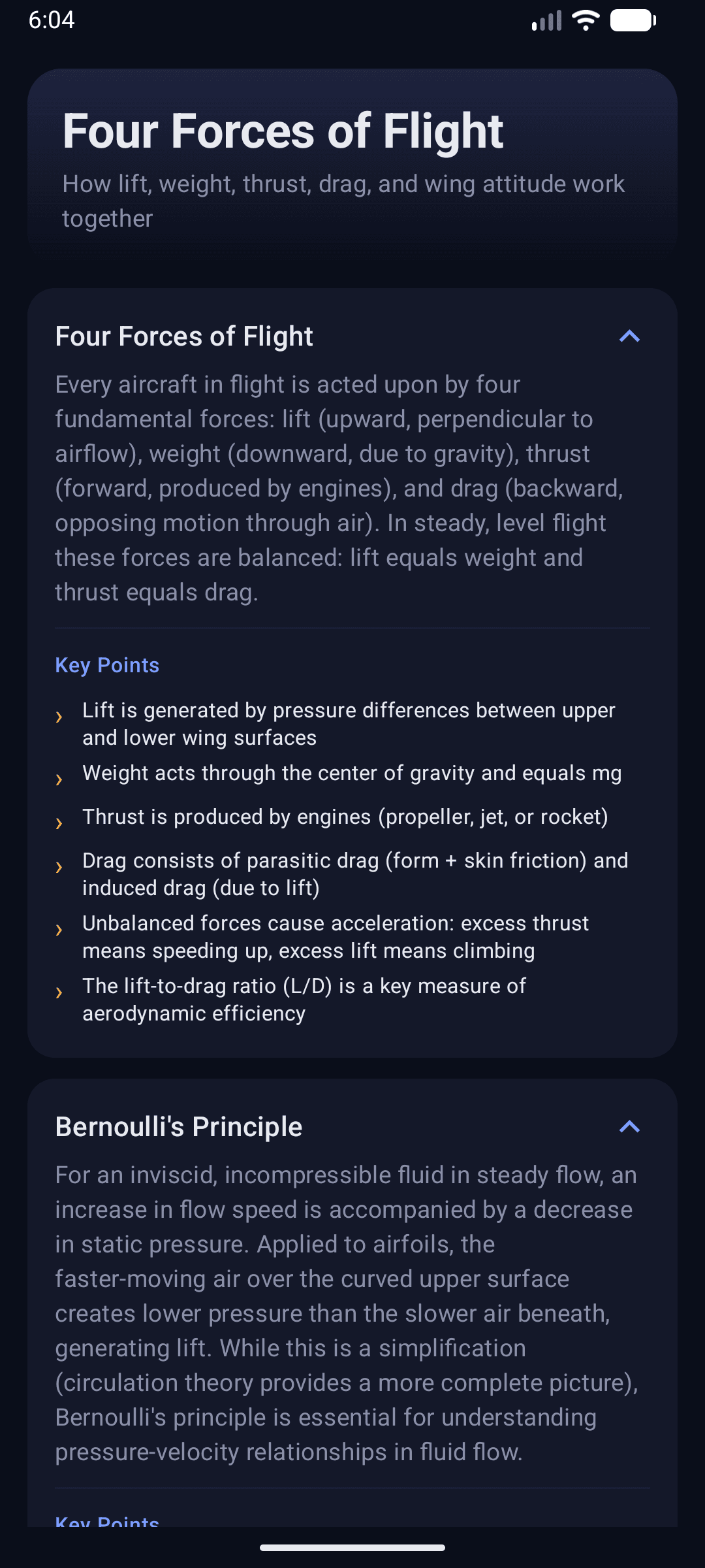 Astro Learn flight topic screen