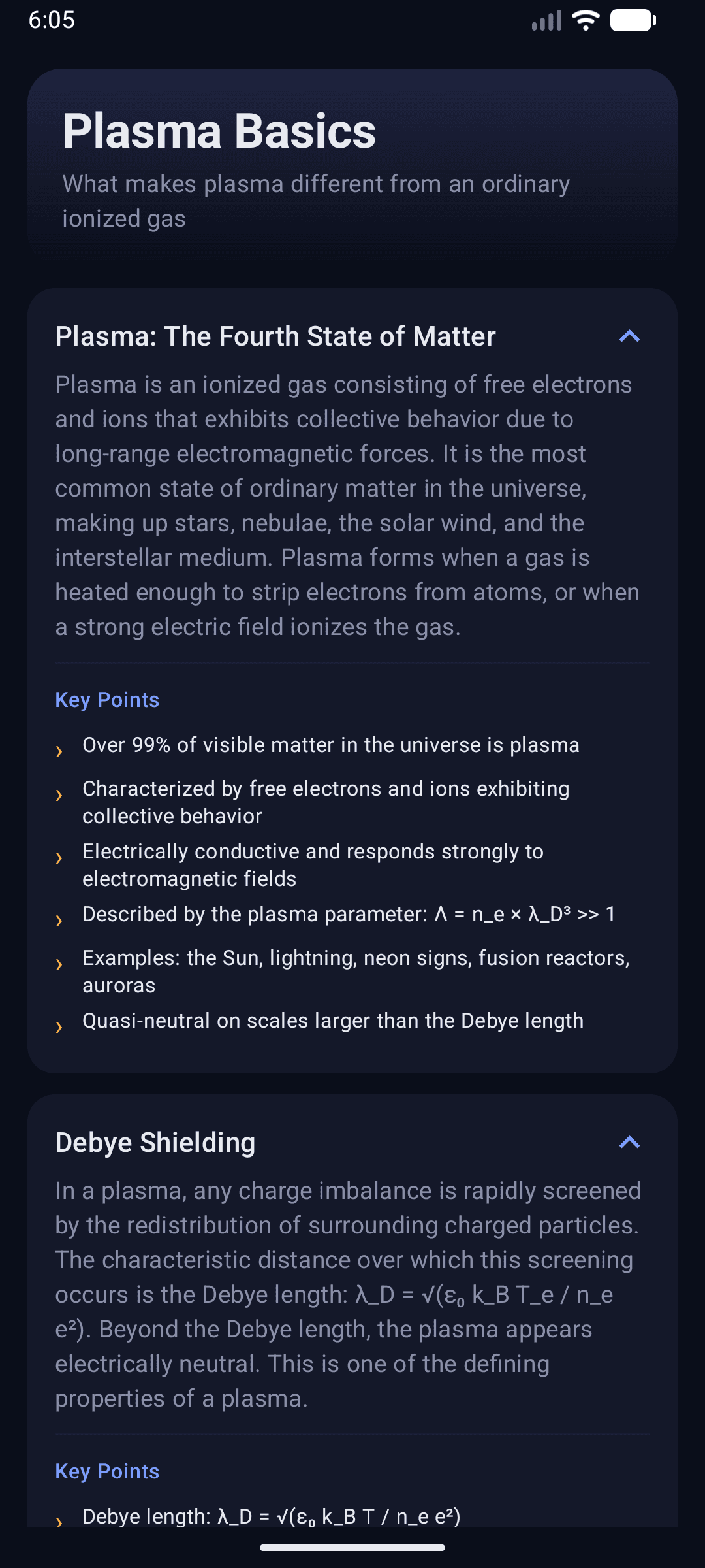 Astro Learn plasma topic screen
