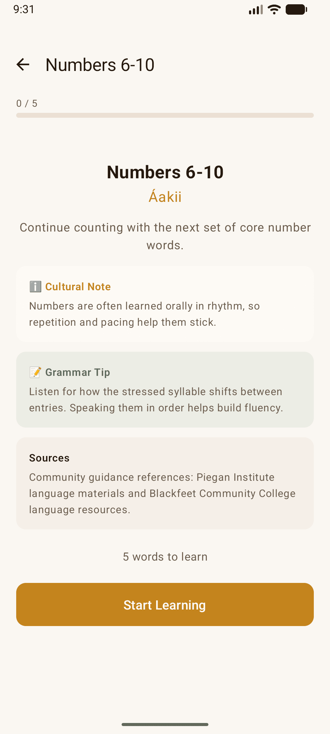 Blackfeet Learn lesson intro screen
