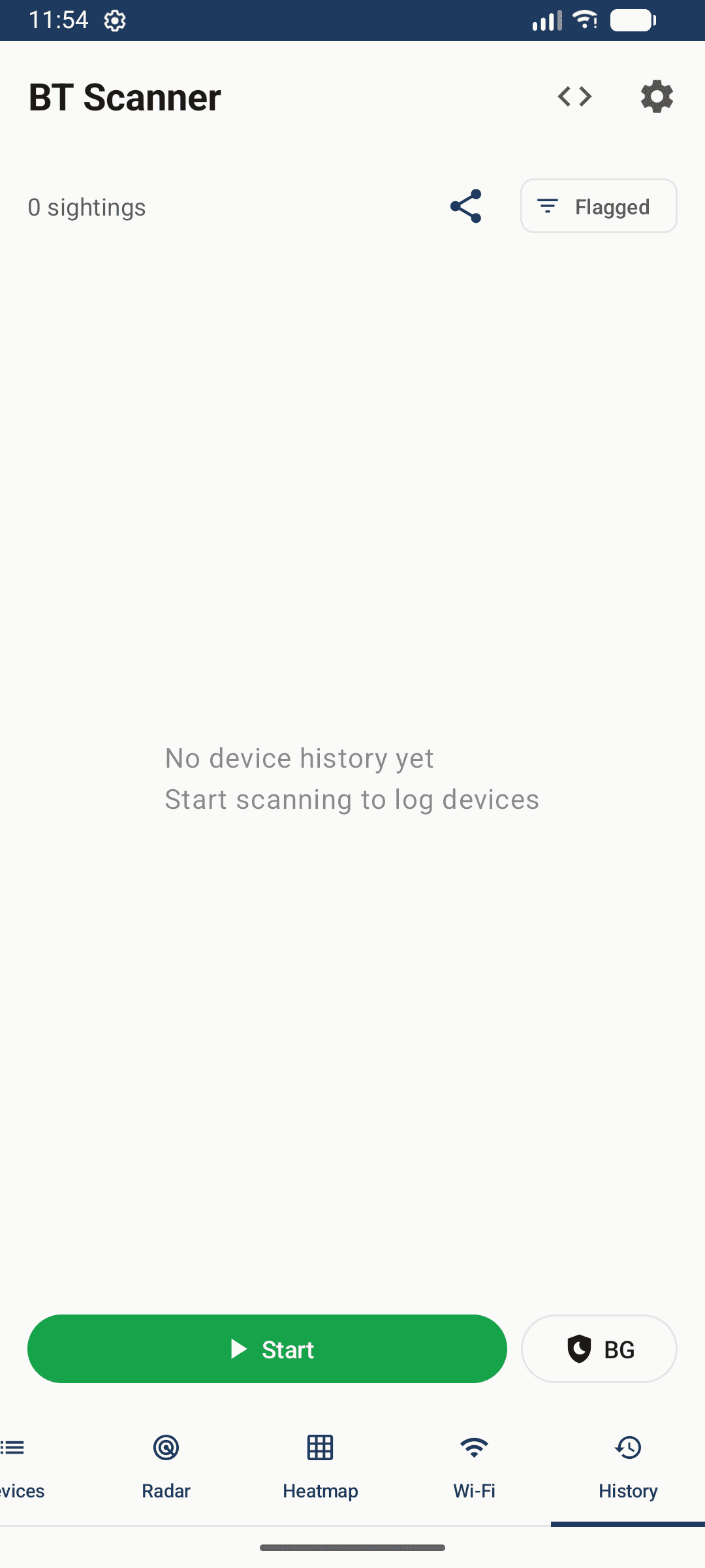 Écran d’historique de BT Scanner