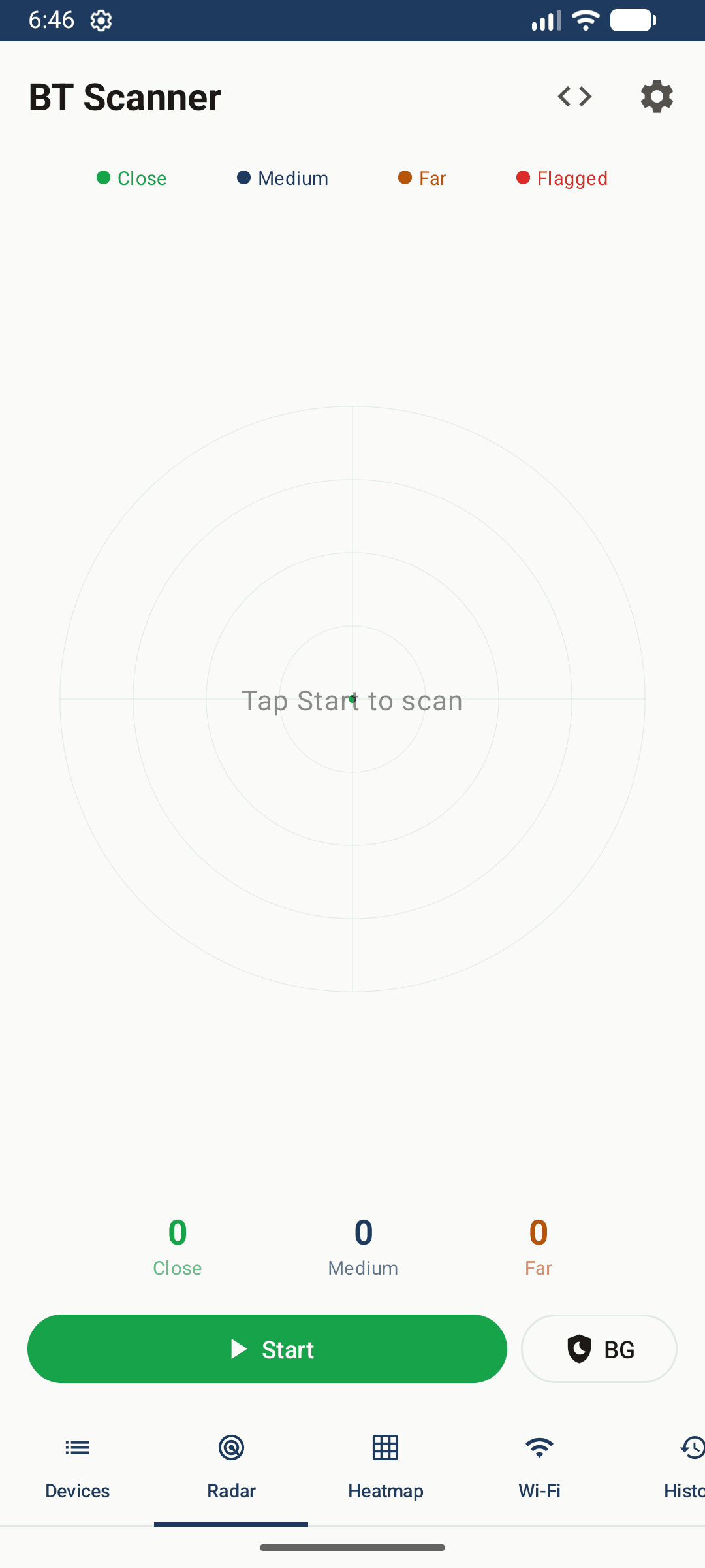 Écran radar de BT Scanner