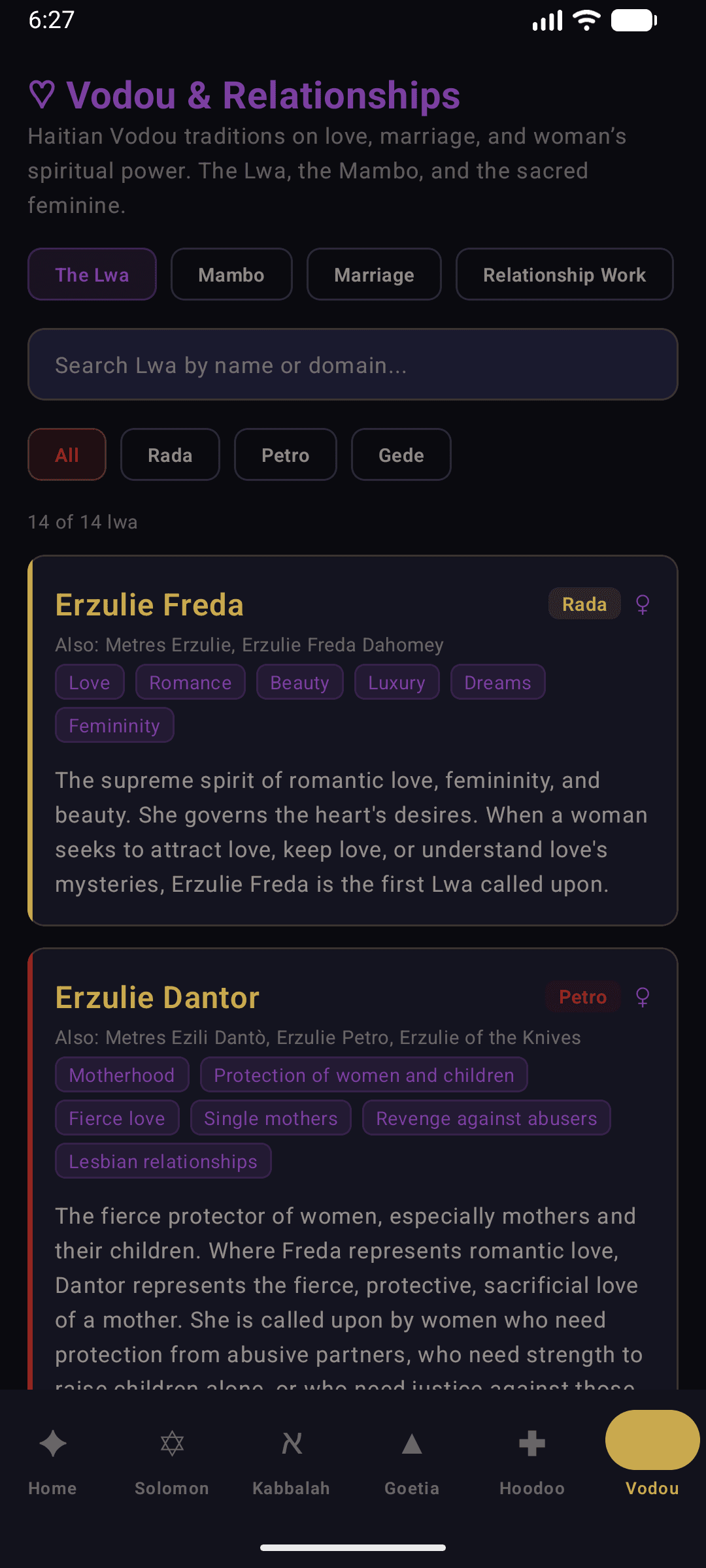 Star app Vodou top section